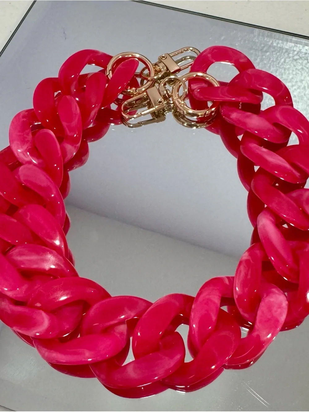 New Acrylic Hot Pink Chunky Bag Chain 18 inches  with Gold Hardware